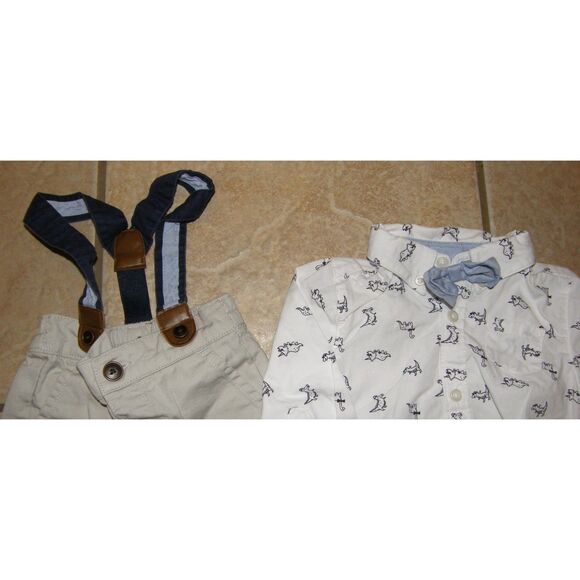 Boys Sz 3-6 Months Khaki Pants, Dinosaur Shirt, Suspenders & Bowtie Set GYMBOREE - Picture 2 of 2